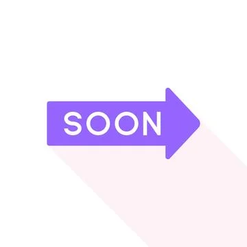 SOON Text on Purple Arrow with Long Shadow Stock Illustration