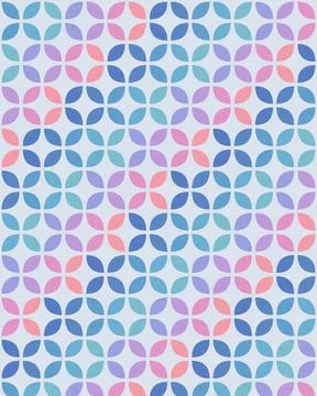 A soothing tiled arrangement of rounded four-petal motifs in blue, pink, pu.. 스톡 일러스트