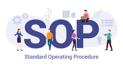 Sop standard operating procedure concept with big word or text and team peopl Stock Illustration