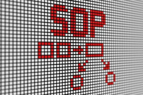 SOP text scoreboard blurred background 3d illustration Stock Illustration