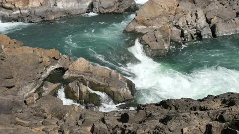 Sopheakmit or Preah Nimith waterfall with Cliffs and Green rapid in Mekong River Stock Footage 132850219