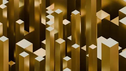 A sophisticated abstract background featuring layered gold and bronze cubes crea Stock Footage 340237698
