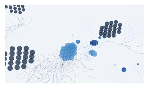 Sophisticated blue network flow with circular clusters and thin lines on li.. Stock Illustration