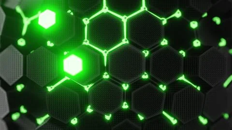 Sophisticated hexagonal pattern background with green lights, hightech design Иллюстрация
