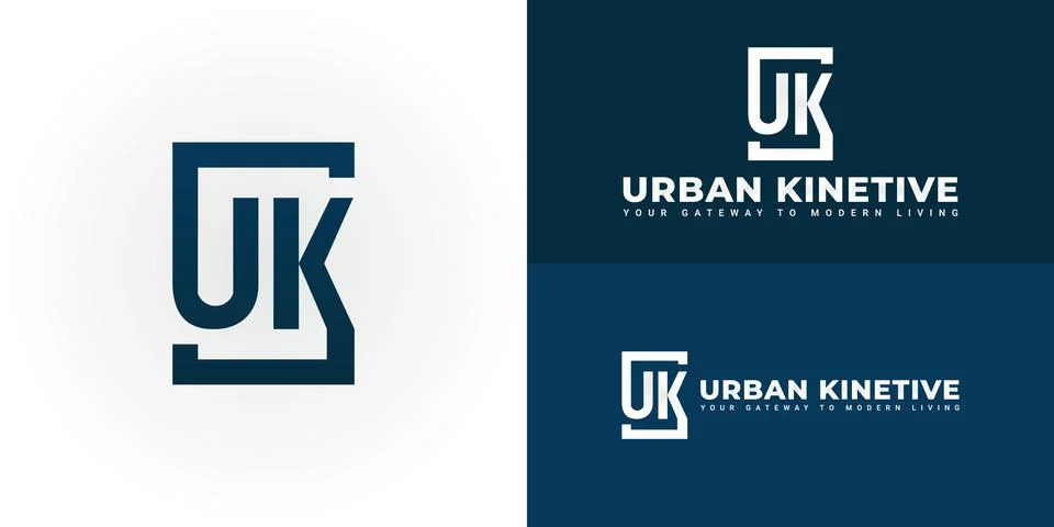 The sophisticated logo design features the initials UK elegantly intertwined Stock Illustration