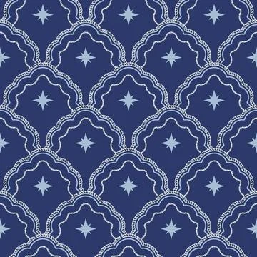 Sophisticated nautical pattern featuring compass stars 库存插图