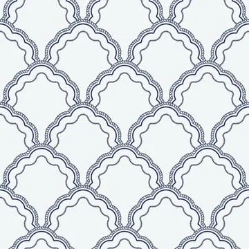 Sophisticated nautical scallop pattern framed by rope-inspired scallope Stock Illustration