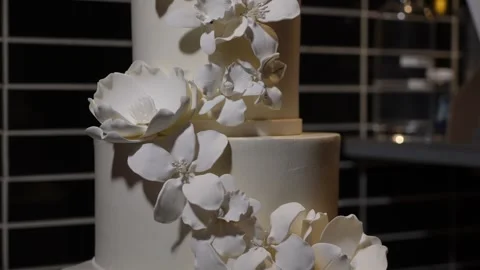 Sophisticated Occasion Featuring Rounded Cake Adorned With Sweet Floral Stock Footage 323777514