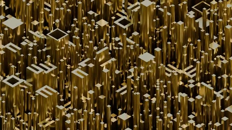 A sophisticated, repeating pattern of glowing golden pillars and geometric shape Stock Footage 340237636