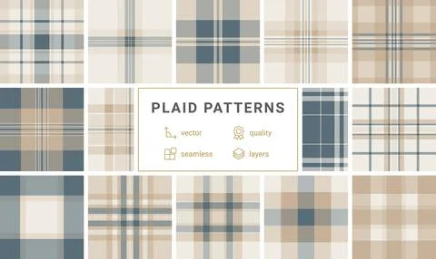 This sophisticated seamless plaid pattern blends soft beige and muted blue. A Stock Illustration