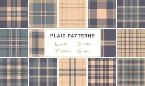 This sophisticated seamless plaid pattern combines dusty purple and peach ton Stockillustratie