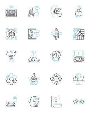 Sophisticated systems linear icons set. Complexity, Efficiency, Intelligence Stock Illustration