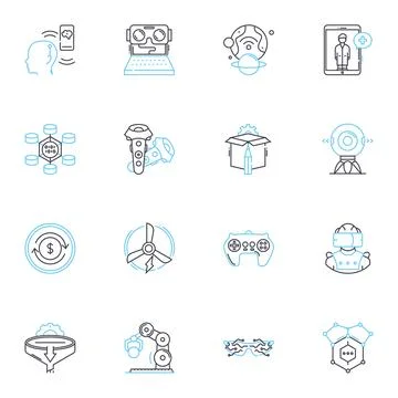 Sophisticated systems linear icons set. Complexity, Efficiency, Intelligence Illustrazione stock