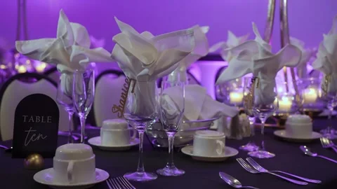 Sophisticated Table Presentation Details, Refined Feast Setting With Decorative Stock Footage 323773475