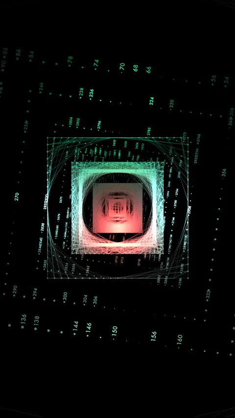 Sophisticated Vertical Data Processing HUD for Quantum Encryption and Technical Stock Footage 334100255