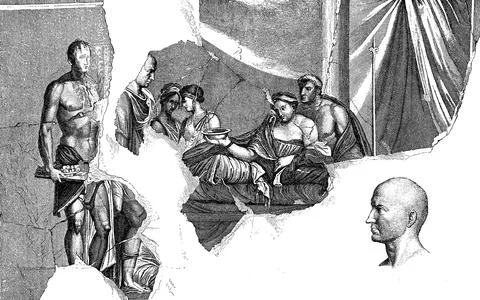 Sophonisbe drinking from the poison cup wall painting from Pompeii Italy Illustrazione stock