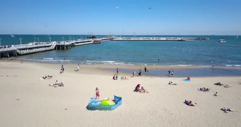 The Sopot molo. Baltic Sea and the sun. Aerial View Stock Footage 132972425