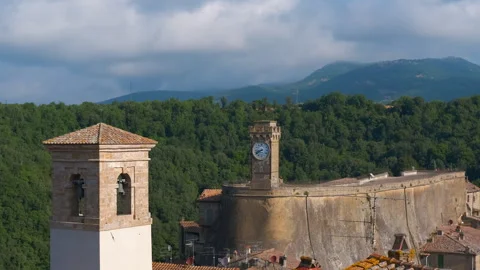 Sorano old town clock and bell tower Stock Footage 322569978