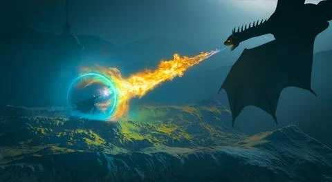 Sorcerer fighting Dragon Stock Illustration