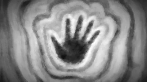 Sorcerer put his hand on wall and passed into world of spirits. 2D animation 스톡 동영상 168664985