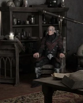 Sorcerer Sitting in his Study Stock Illustration