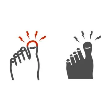 Sore big toe line and solid icon, Body pain concept, Foot pain sign on white Stock Illustration