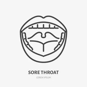 Sore throat line icon, vector pictogram of flu or cold symptom. Open mouth with Stock Illustration