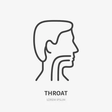 Sore throat line icon, vector pictogram of flu or cold symptom. Man head in Stock Illustration