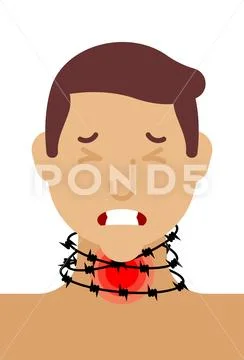 Sore throat. Neck pain and barbed wire. Cold and flu. Metaphor of problems an Stock Illustration