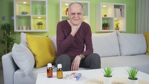 Sore throat. Old man. Stock Footage 235440447