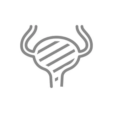Sore urinary bladder line icon. Cystitis, urinary retention, infected organ Stock Illustration