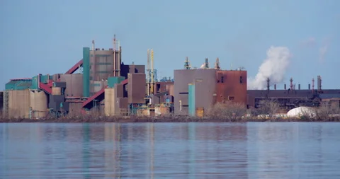 Sorel, Quebec / Canada - May 4 2019: Panning right on Q I T-Fer &amp; Titane Inc. Stock Footage 130986671