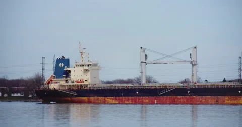 Sorel, Quebec / Canada - May 4 2019: INTERLINK VERACITY boat bulk carrier Stock Footage 130987238