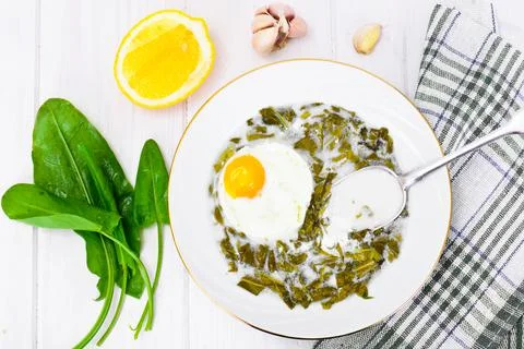 Sorrel Soup with Egg Stock Photos
