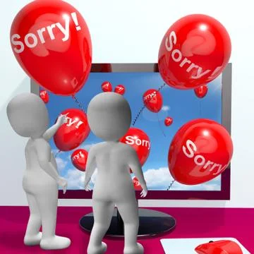 Sorry balloons from computer showing online apology or remorse Stockillustratie