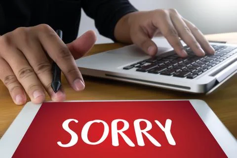 SORRY  Forgive Regret Oops Fail False Fault Mistake Regret Apologize Excuse.. Stock Photos