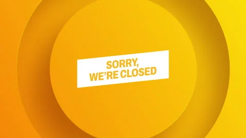 Sorry we re closed - text animation with orange  text, orange background and Stock Footage 242485580