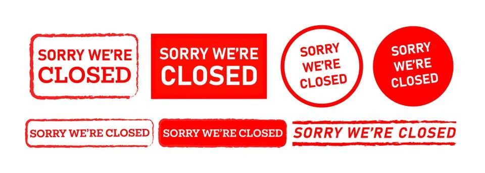 Sorry we're closed rectangle square and circle stamp or signage information Stock-Illustration