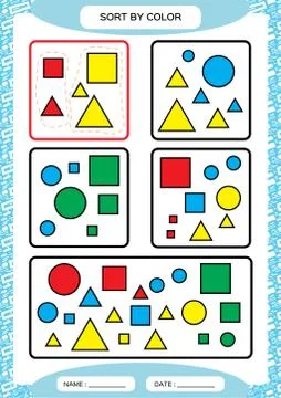 Sort by color. Sorting Game. Group by color- green, red, yellow.blue. Special Illustrazione stock