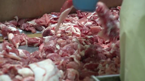 Sort of meat after trimming.mp4 Stock Footage 48945798
