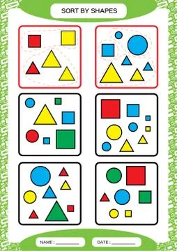 Sort by Shapes. Sorting Game. Group by shapes - square, circle,triangle Stock Illustration