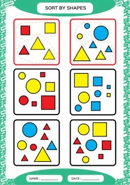 Sort by Shapes. Sorting Game. Group by shapes - square, circle,triangle Stock Illustration