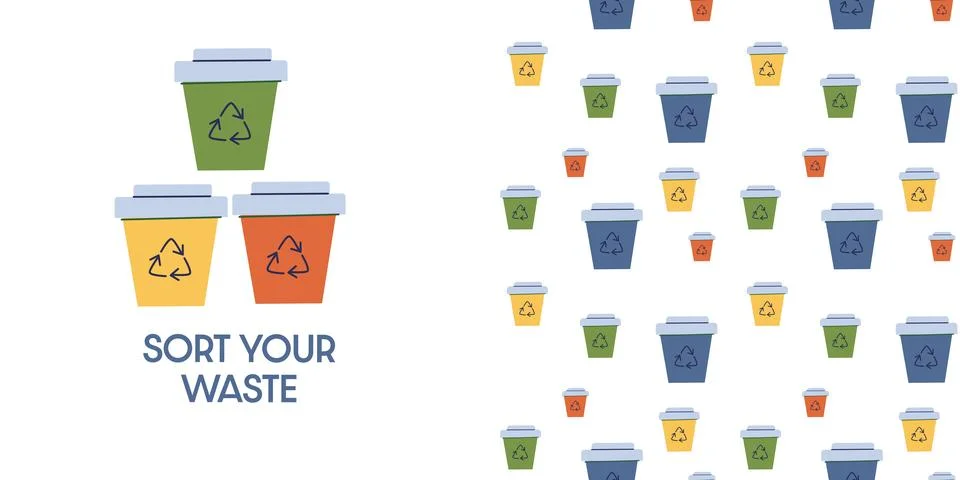 Sort your waste vector illustration with seamless pattern Stock Illustration