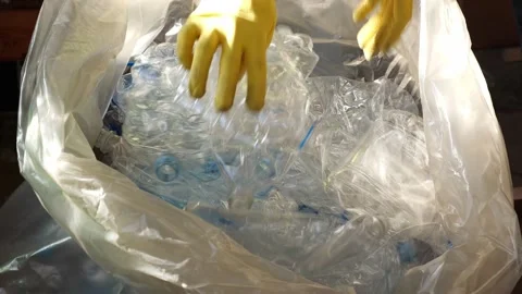 Sorted clear PET bottles. Plastic recycling. Waste sorting centre Stock Footage 229600530