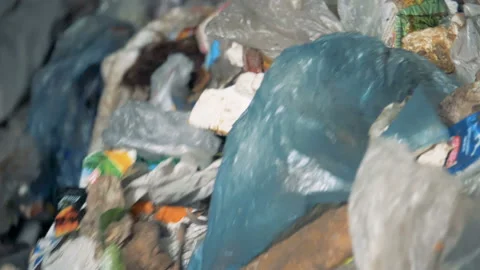 Sorted garbage moves in a special machine for recycling. 4K. Video stock 95041779