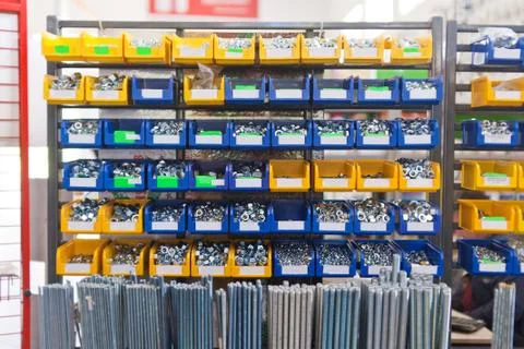 Sorted nuts in boxes in the store Stock Photos