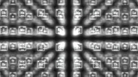 Sorted periodic table concept with glowing neon lines. 3d illustration Stock Illustration