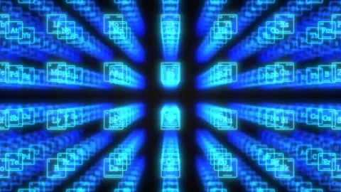 Sorted periodic table concept with glowing neon lines. 3d illustration Stock Illustration