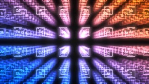 Sorted periodic table concept with glowing neon lines. 3d illustration イラスト素材