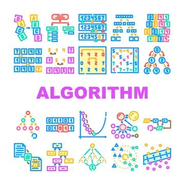Sorting algorithm data filter icons set vector 库存插图